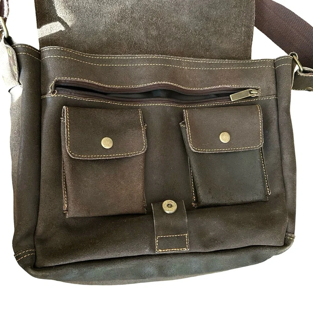 David King Distressed Leather Large Full Flap Messenger Bag Mailbag 16×11 Brown